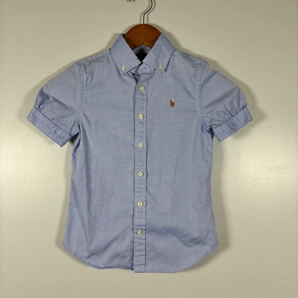 Ralph Lauren Shirt 7 Oxford Puff Sleeve Preppy School Old Money Coastal Designer